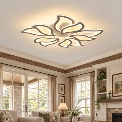 Plafonnier DEL moderne encastré avec télécommande, design double fleur, intensité variable 3CCT, veilleuse, fonction mémoire et minuterie pour chambre et salon