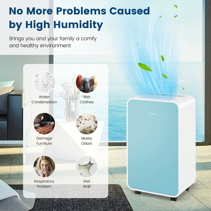 Costway 32 Pints Console Dehumidifier, Blue/White