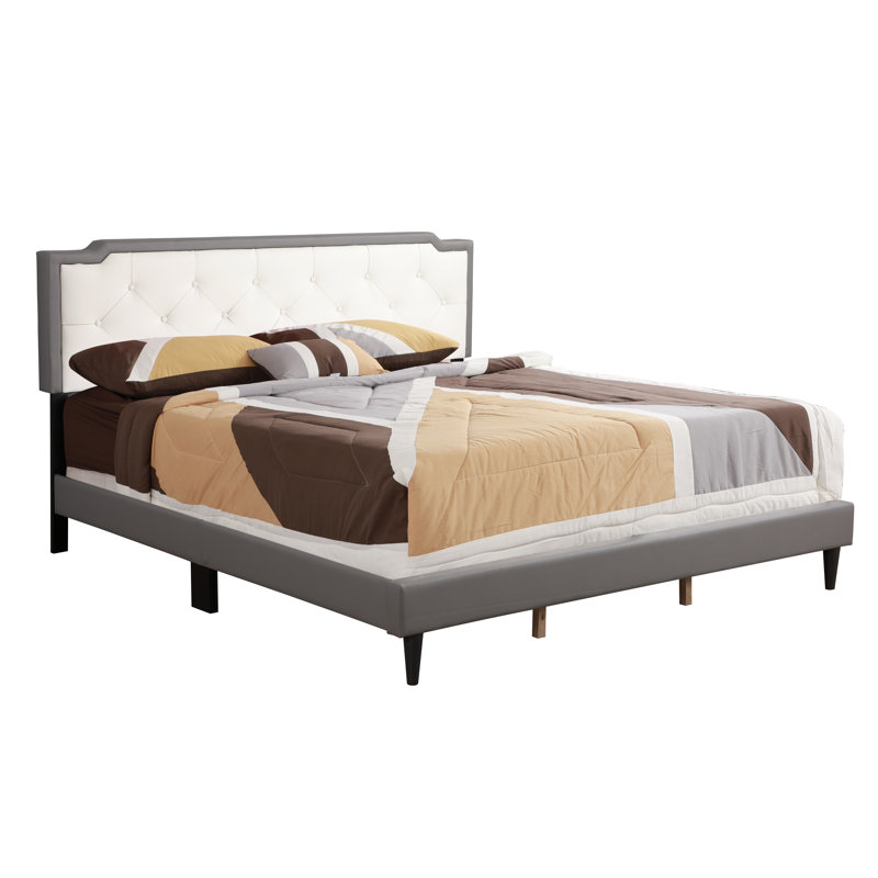 Upholstered Panel Bed, King, Gray/White