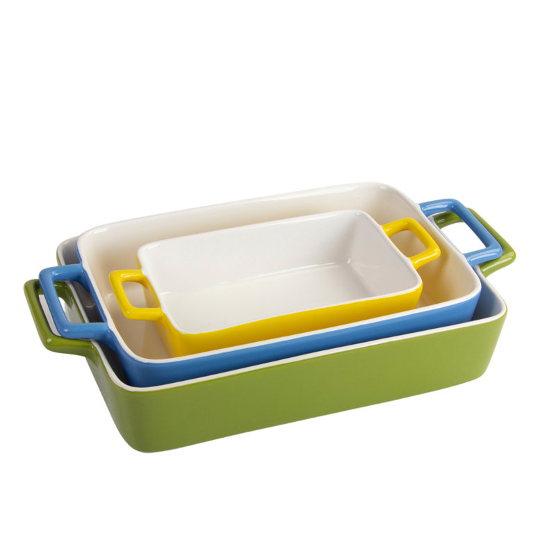 Nested 3 pc Stoneware Rectangular Casserole Dish, Multi