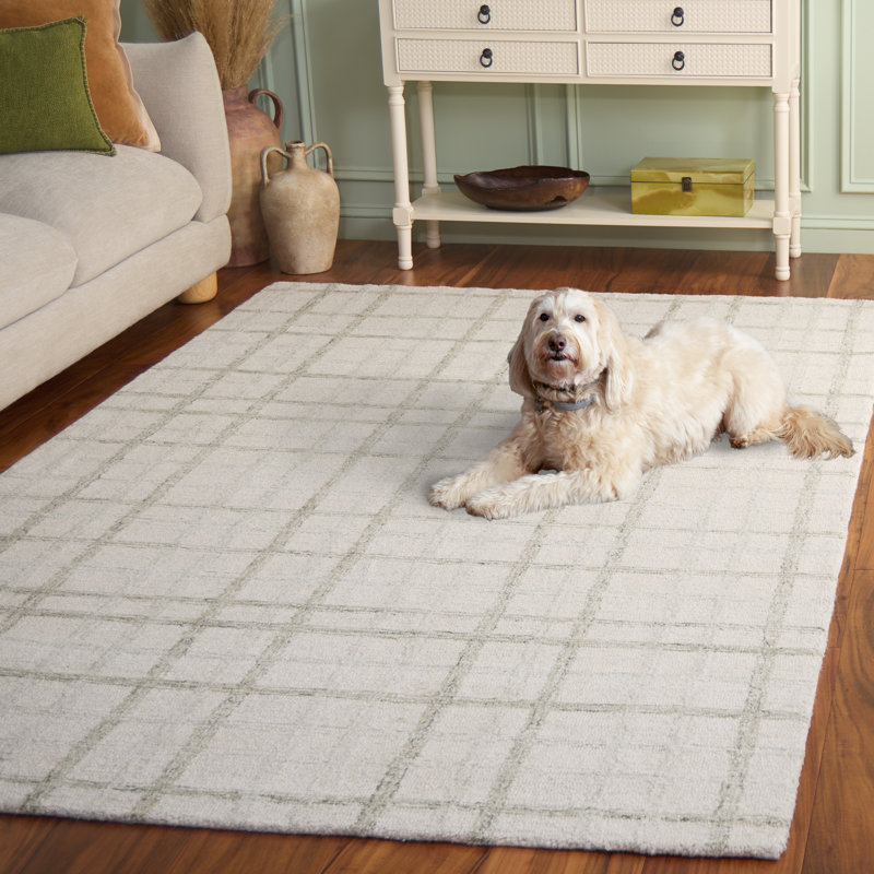 Plaid Wool Hand Tufted Area Rug, Rectangle 152 x 244 cm