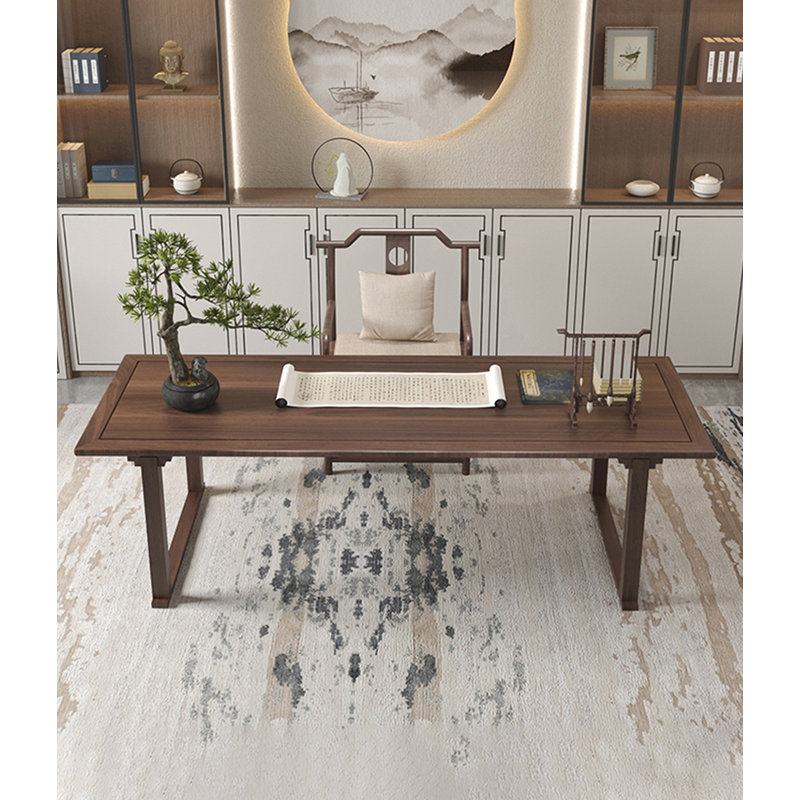 Bureau simple rectangulaire en orme massif, 29.53" H x 78.74" W x 31.5" D