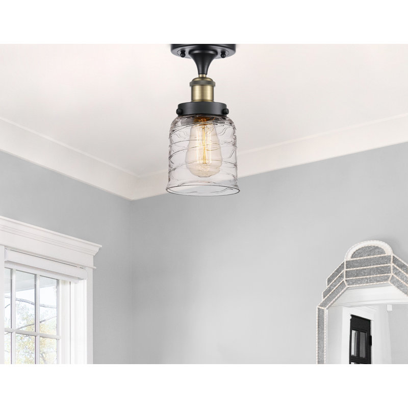 Plafonnier semi-encastré 1 lumière Anjelique, Noir / laiton antique, H 11 po x l 5 po x P 5 po, Ampoule non incluse