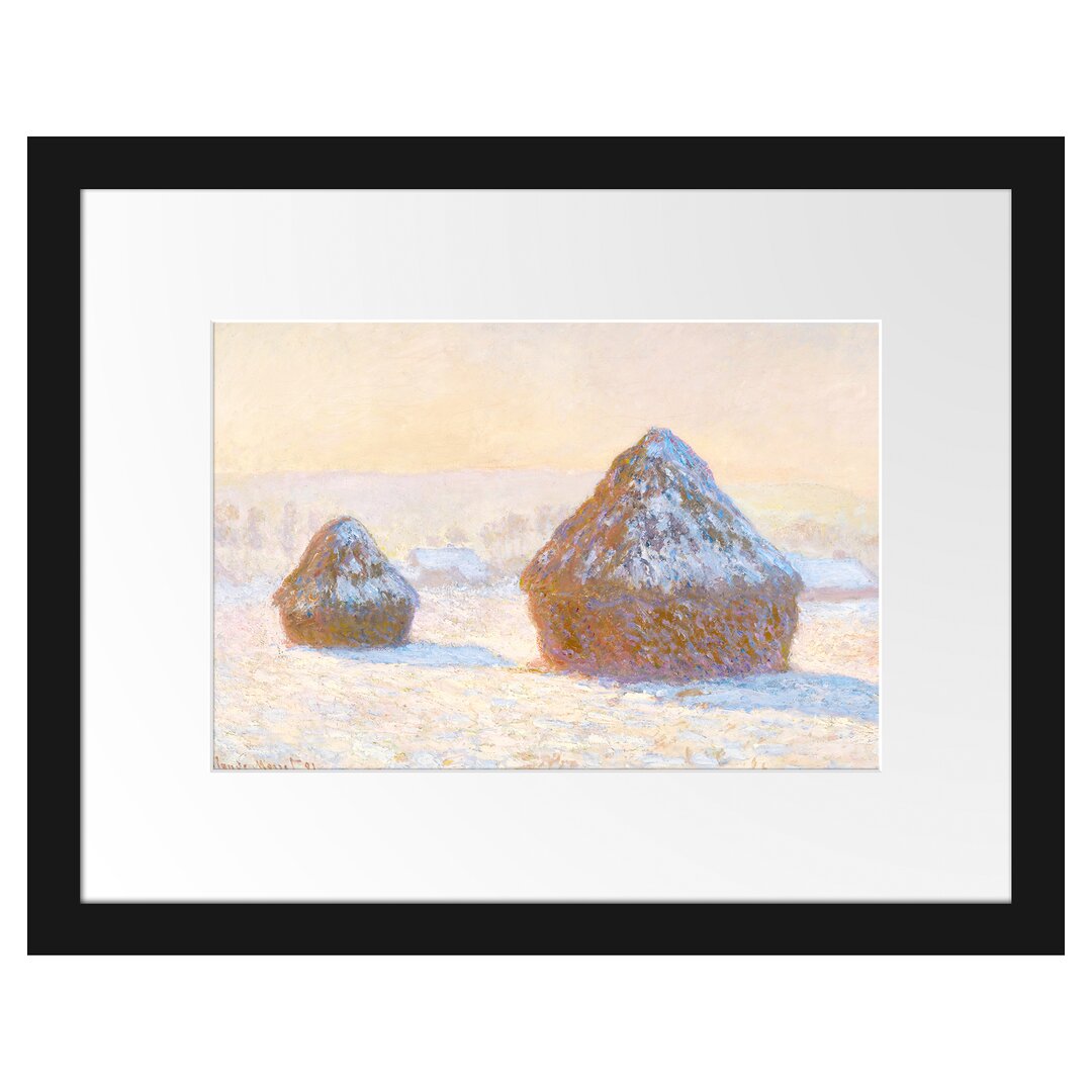 Gerahmter Kunstdruck Haystack in the Morning Snow Effect von Claude Monet