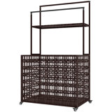 Wicker Pool Float Storage Organizer, PE Rattan Pool Float Holder with Basket Shelf Towel Bars, Rolling Pool Caddy for Floaties, Noodles, Life Vests, Beach Balls, Brown