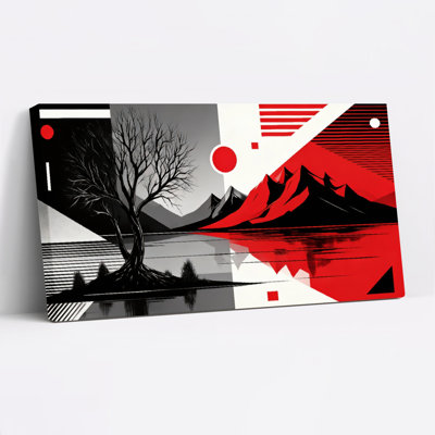 «Abstract Tree Mountain Landscape», ensemble de 1 reproduction d'art sur toile tendue sur toile