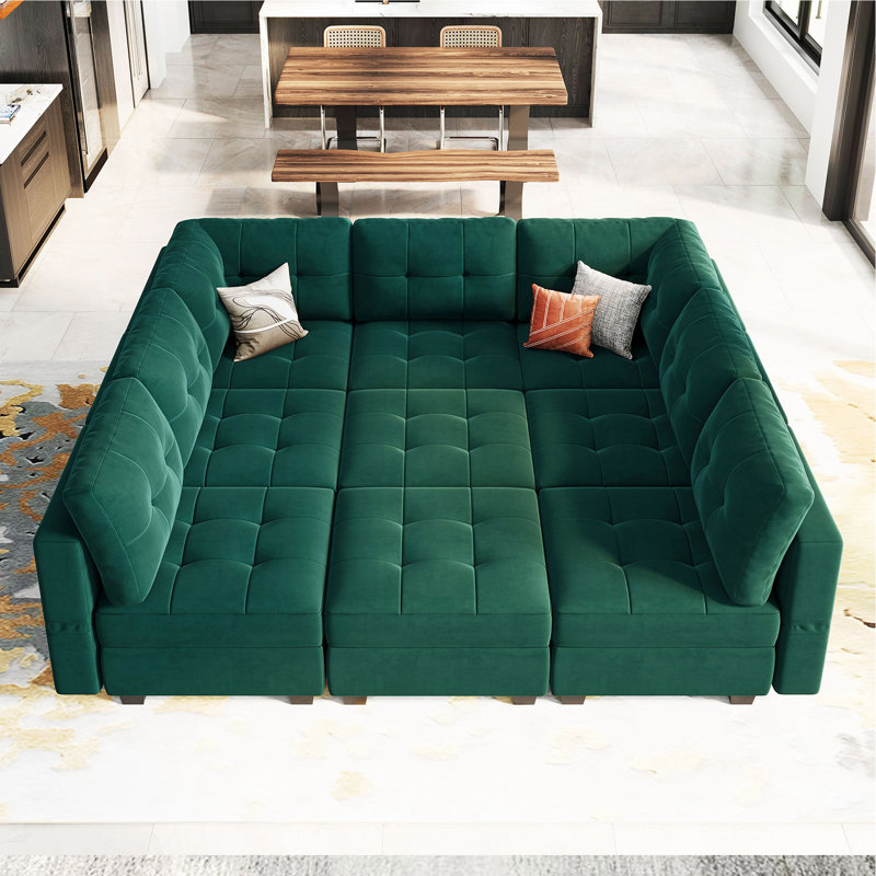 Buckleton 9 - Piece Velvet Upholstered Sectional Sofa Bed Convertible Modular Sofa Living room Storage Couch, 9 Single Storage Seat