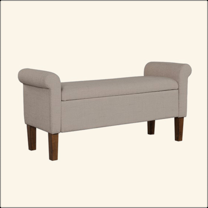Élégant banc de rangement rembourré avec accoudoirs roulés et amplement d'espace de rangement, Beige