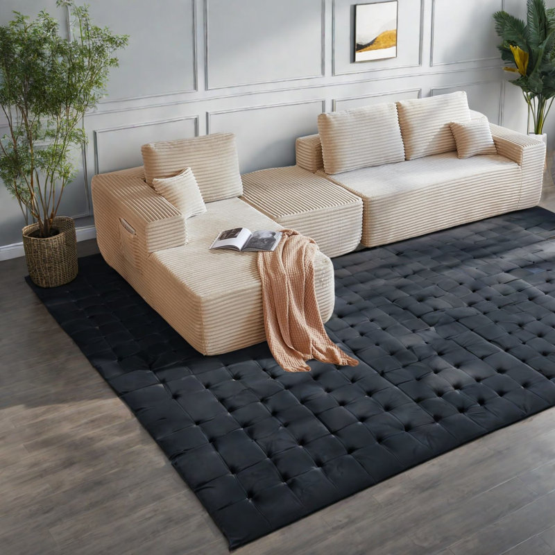 Canapé modulaire beige moderne, canapé en tissu moelleux pour le salon, aucun assemblage requis