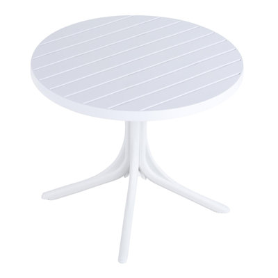 Table de salle à manger ronde 36 pouces toutes saisons, table de patio moderne en polypropylène blanc avec base stable à trois pieds, table d'extérieur légère pour la cuisine et le camping