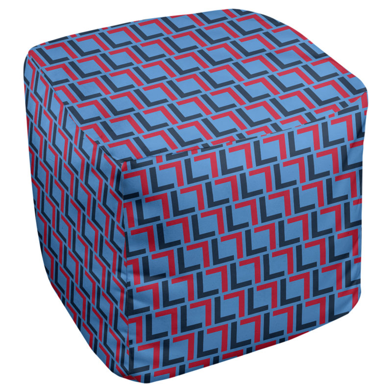 Repose-pieds carré géométrique, Marine / Rouge / Bleu, H 18 po x l 18 po x P 18 po