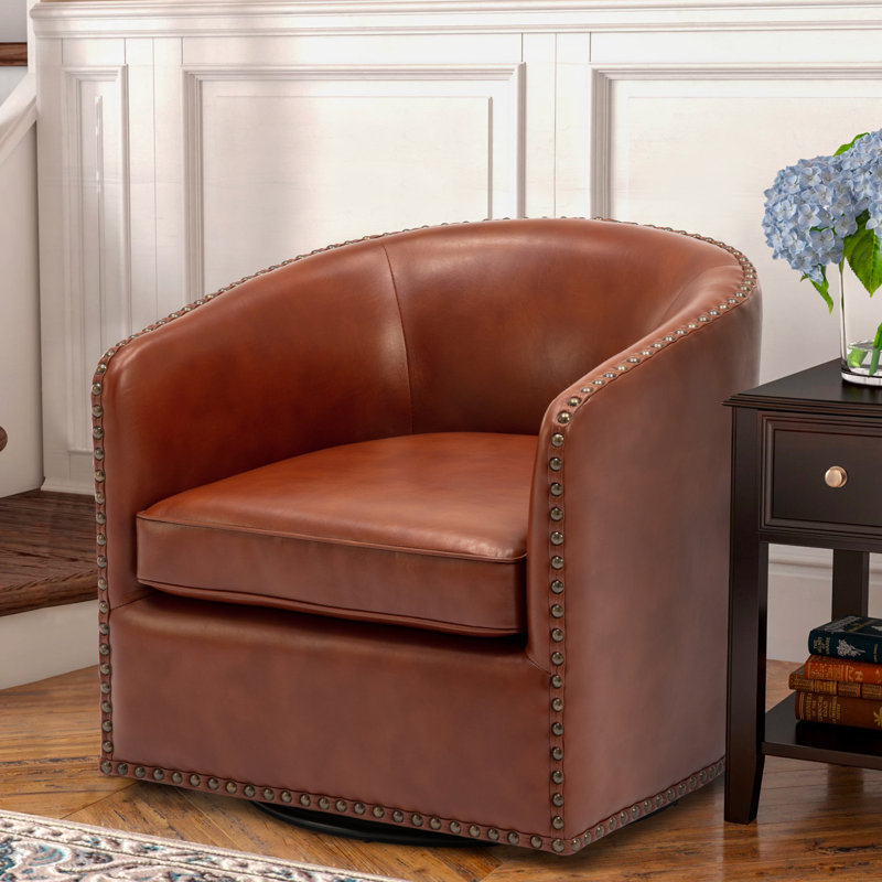 Fauteuil demi-tonneau pivotant de 28,5 po Gatwick, Similicuir caramel