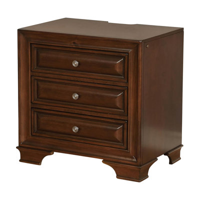 Table de chevet avec USB, cerisier brun
