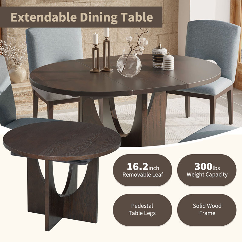  Ensemble de table de salle à manger 5 pièces, table de cuisine ovale en bois, piédestal sculptural, 4 chaises rembourrées, espresso