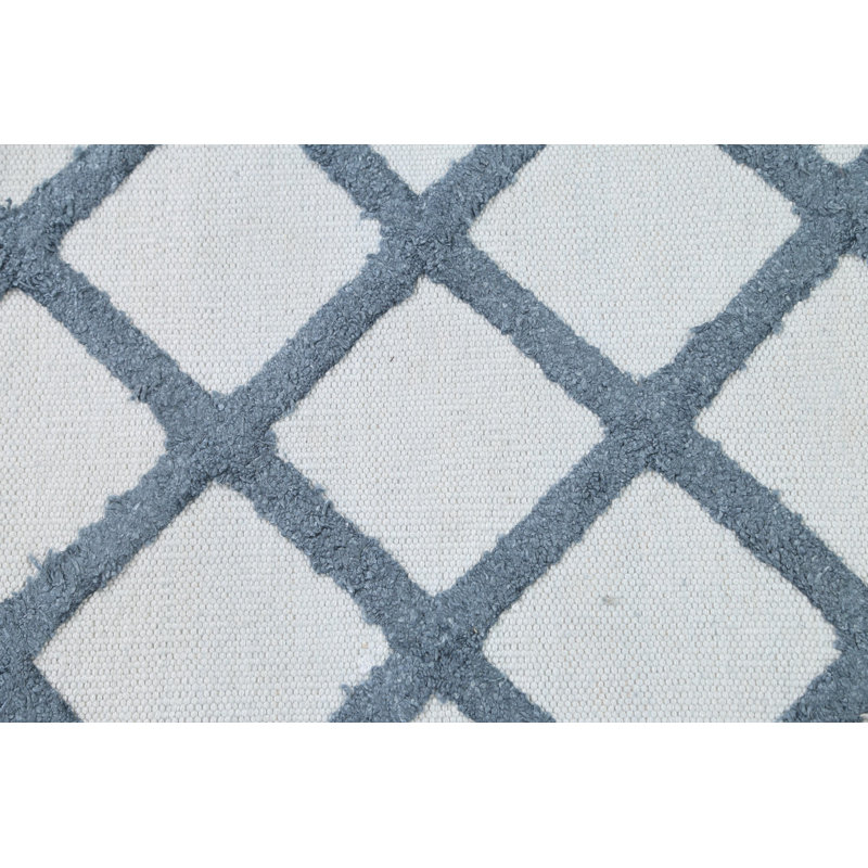 Kilim fabriqué à la main à motif géométrique bleu/Ivoire Tapis décoratif