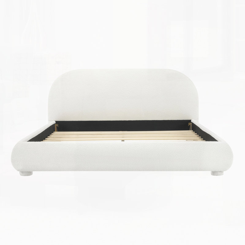 Lit tapissier moderne avec tête de lit, Crème, Grand
