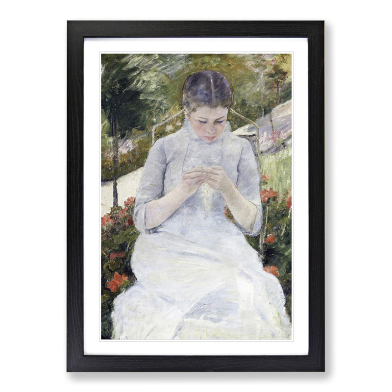 Girl in the Garden by Mary Cassatt - Picture Frame Painting, 36cm H x 27cm W x 2cm D, Black Framed
