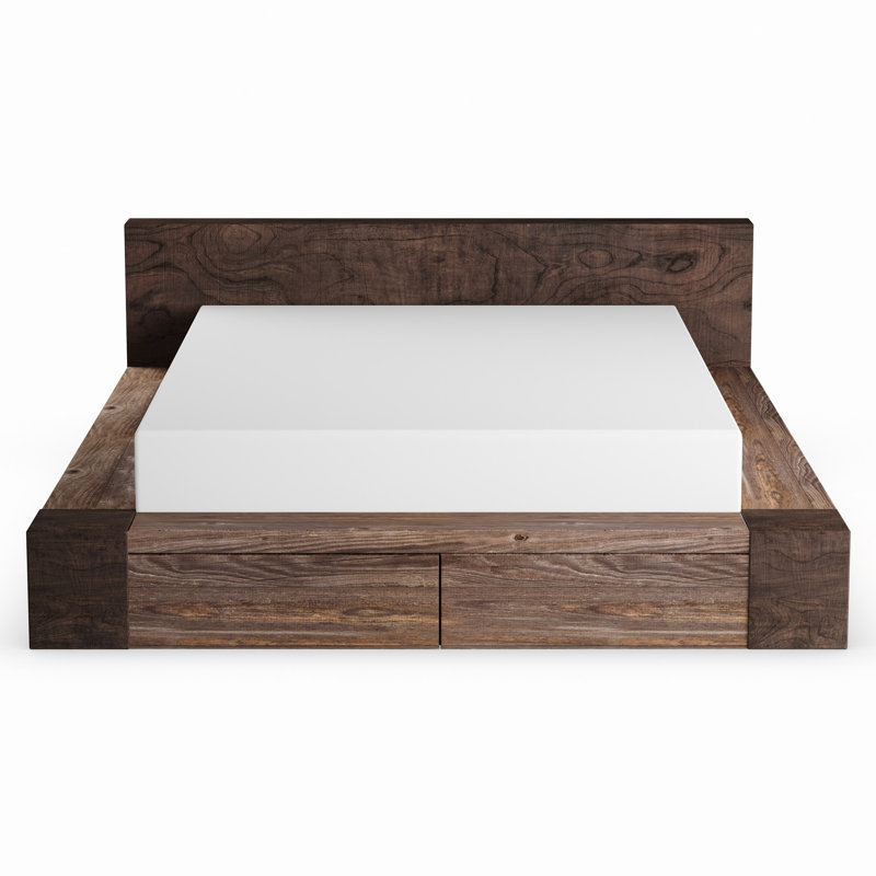 Lit plateforme avec rangement Lynnfield, Grand, Ton naturel rustique