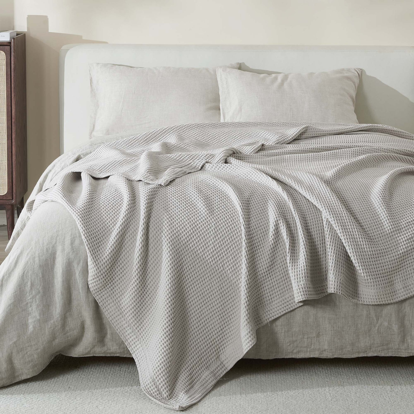 100% Cotton Waffle Weave Blanket, Full/Queen, Light Gray