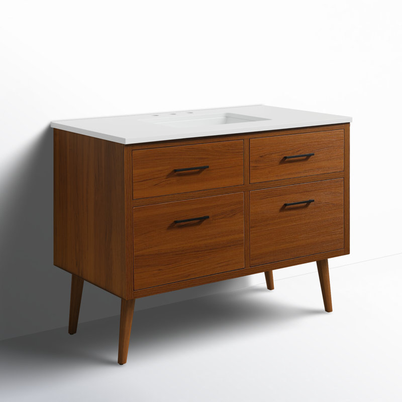 Steinfeldt 42'' Single Bathroom Vanity with Engineered Marble Top, Teak
