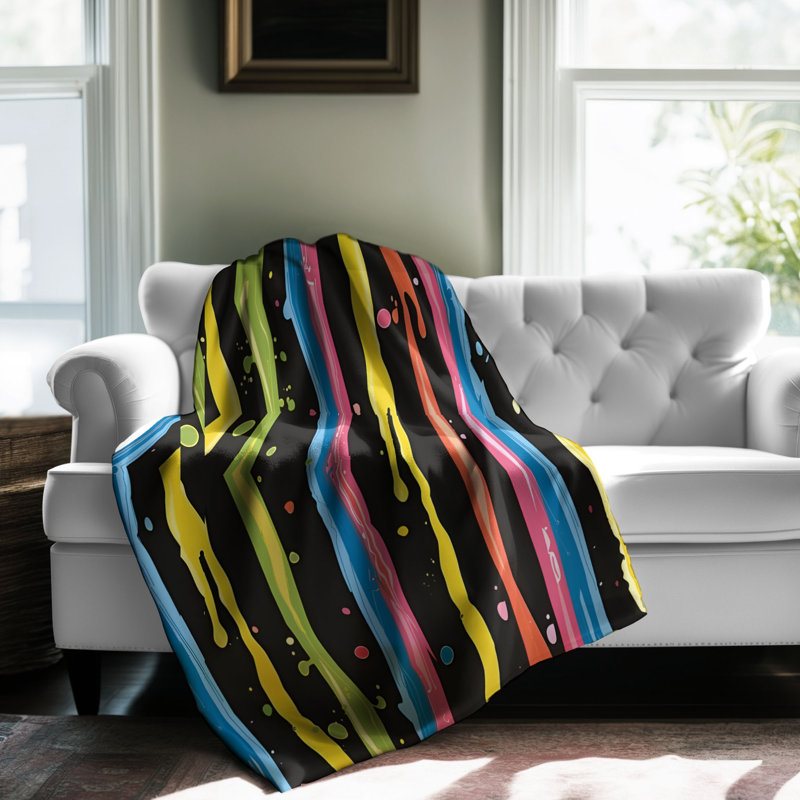 Couverture en sherpa de qualité supérieure 1 pièce Vivid Drip Melody, Lit simple