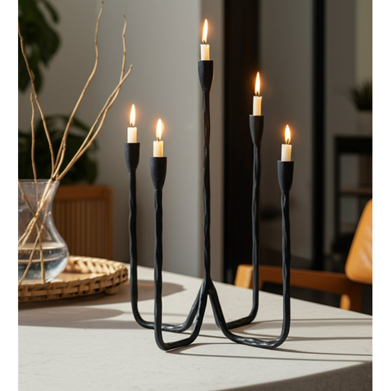 Albright 16'' H Metal Tabletop Candle Holder, Black