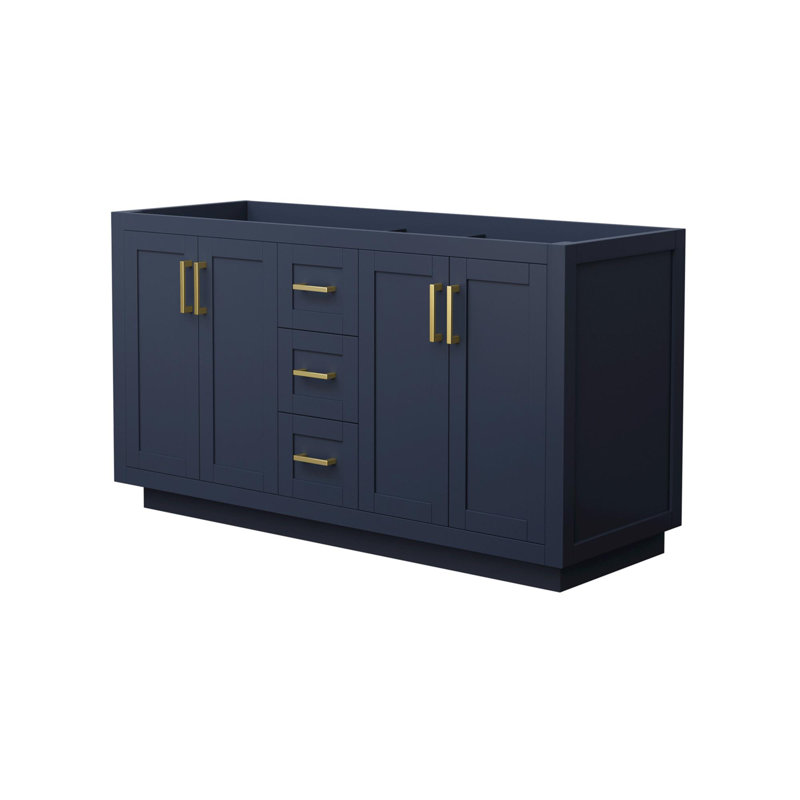 Miranda 60" Dark Blue Double Freestanding Vanity with Brushed Gold Hardware