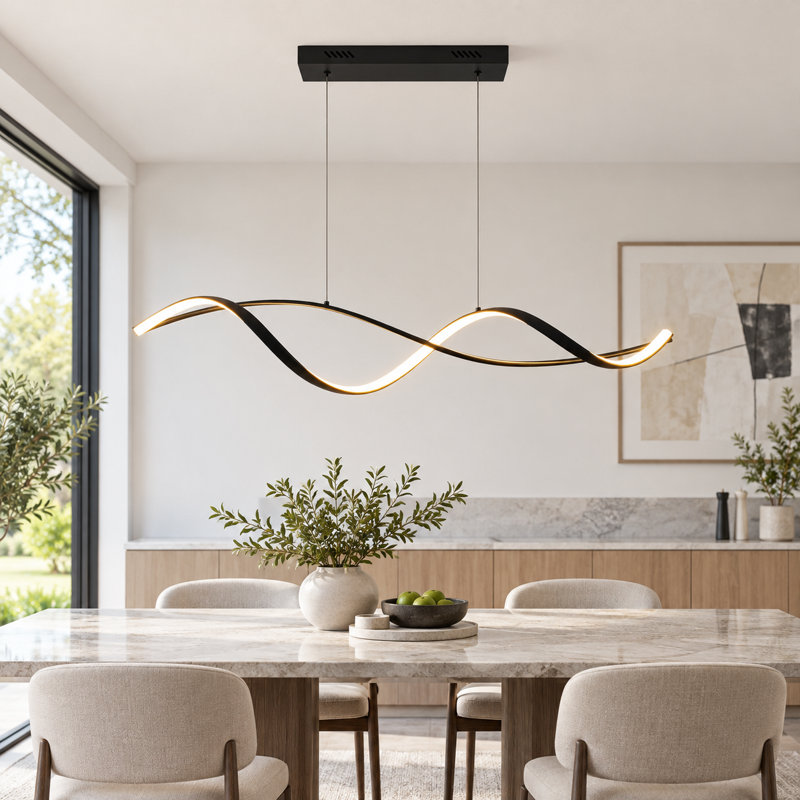 2-Light Black LED Dimmable Kitchen Island Pendant with Remote & App Control
