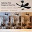 Ventilateur de plafond de 28 po, pales en ABS avec cadre en métal, télécommande, moteur à courant continu réversible à 6 vitesses, utilisation intérieure et extérieure, ventilateur de plafond noir, ventilateur de plafond hélico, style Mid-Century moderne