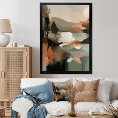 Green And Beige Transcending Reality I - Abstract Painting Framed Canvas Wall Art
