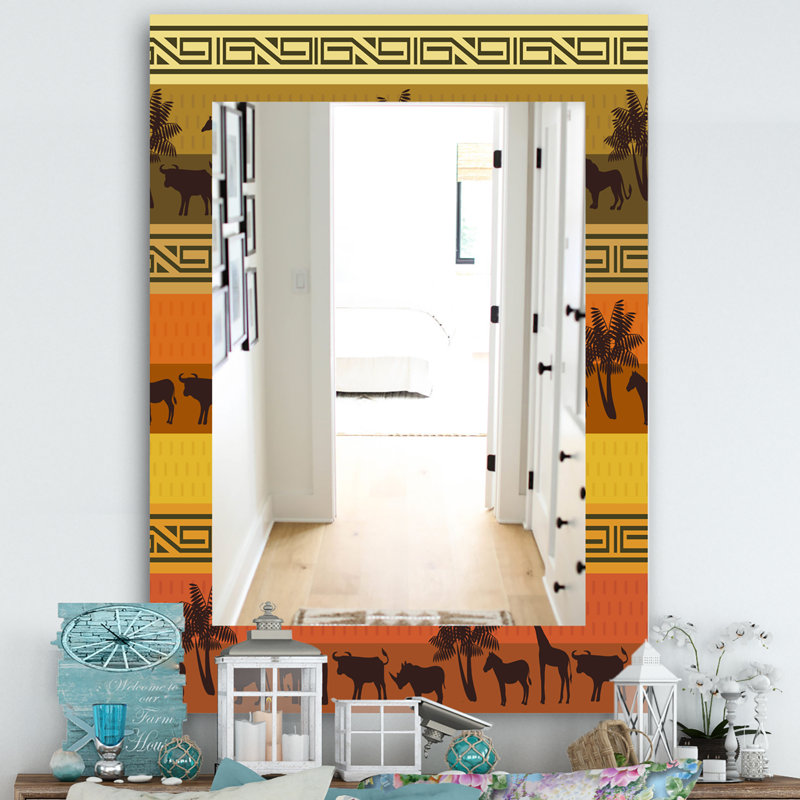 Miroir mural éclectique sauvage africain, H 39,4 po x l 29,5 po