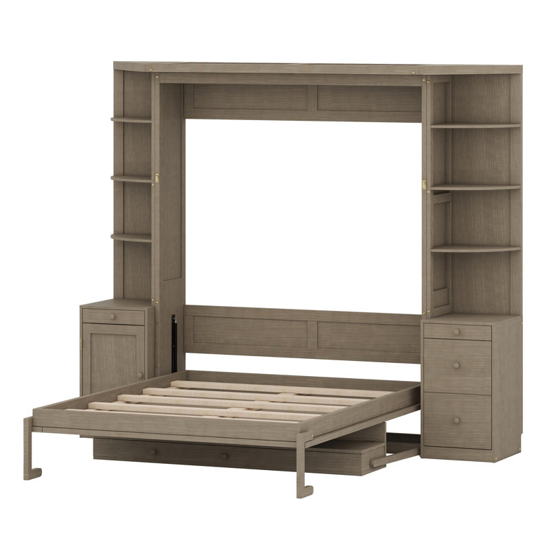 Lit escamotable avec bureau intégré, tablettes de rangement et armoires Lit escamotable pour bureaux à domicile compacts