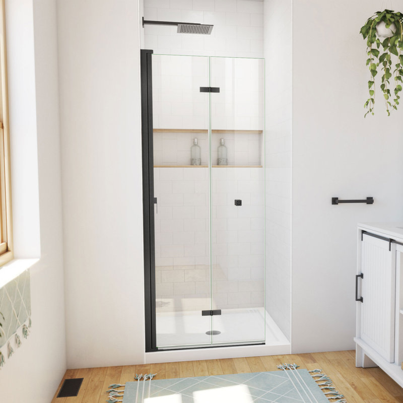 Aqua-Q Fold 36 W X 36 D X 74.75 H Frameless Square Shower Enclosure, Matte Black, White