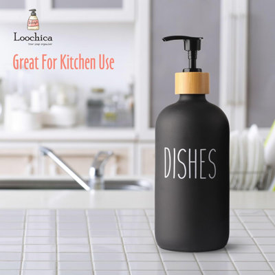 Distributeur de savon de cuisine en verre noir, distributeur de détergent ou distributeur de savon à vaisselle pour évier de cuisine, distributeur de savon noir, pompe à savon à vaisselle Modern Farmhouse Decor pour organisation de cuisine