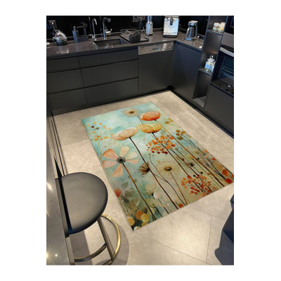 Pastel Theme Multicolor Flower Garden Floral Pattern Modern Decorative Machine Washable Rug