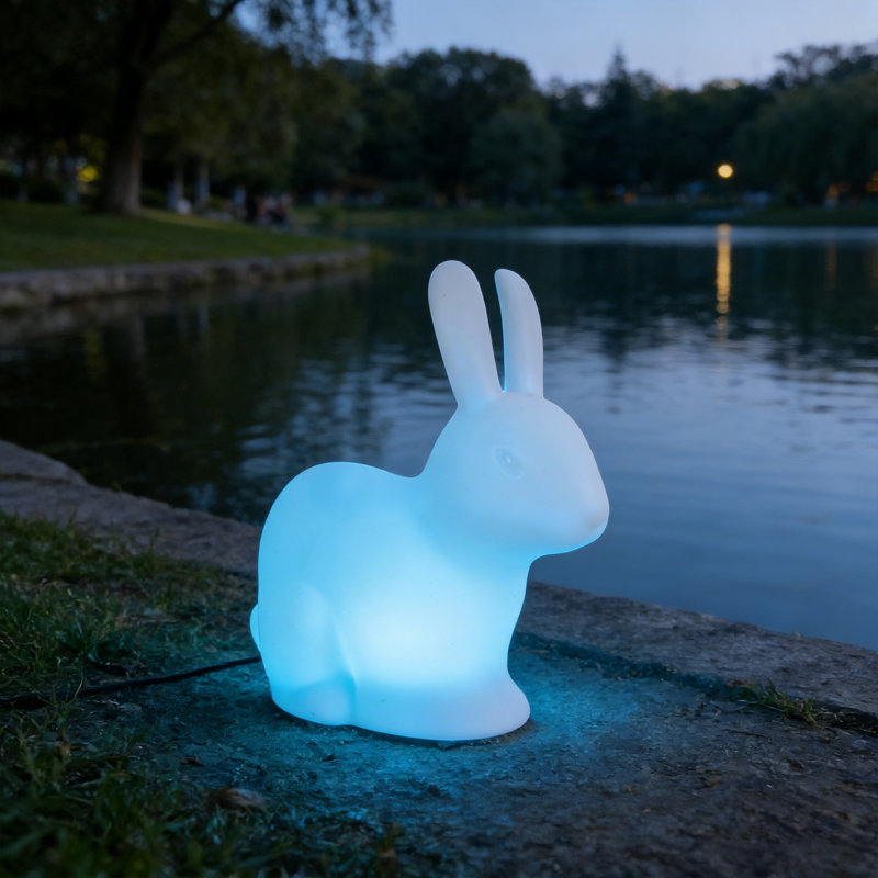 Solar Bunny Garden Floor Lamp Outdoor Lawn Decorative Stake Light IP65 Waterproof Dual Charging LED Ambient Light