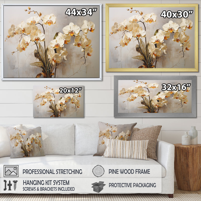 Minimalisme, fleurs d'orchidées délicates abstraites - orchidées murales, Toile tendue, H 30 po x l 40 po x P 1,5 po