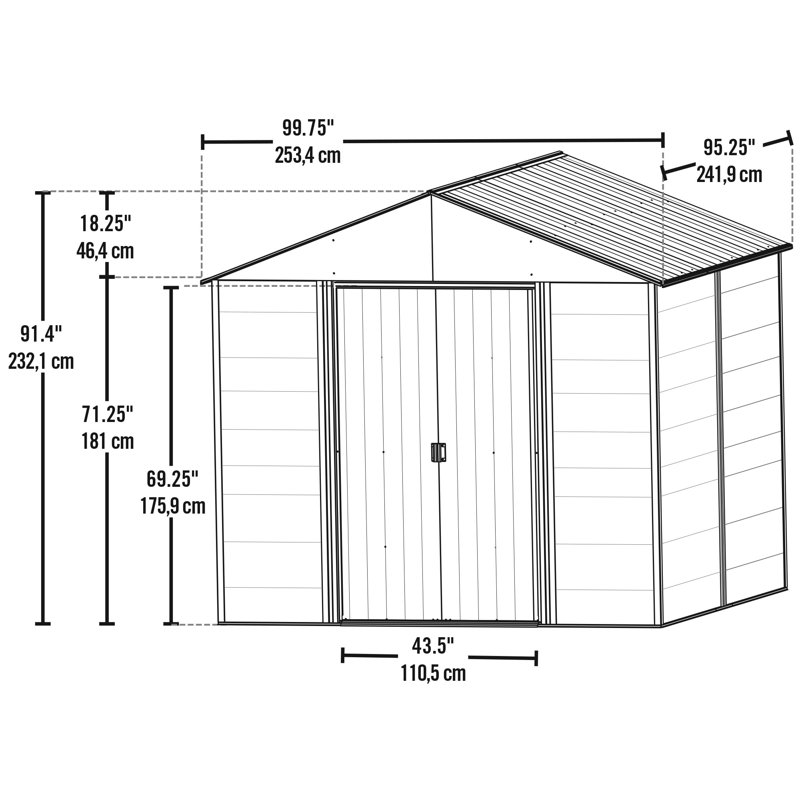 94.9 in. W x 90 in. D Metal Storage Shed