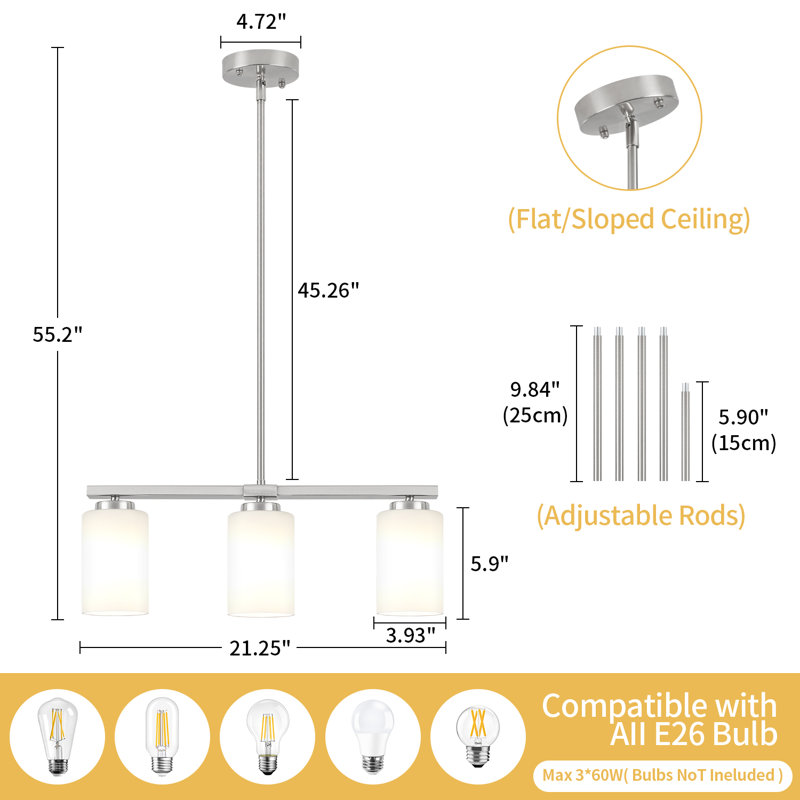 Volha 3 - Light Kitchen Island Pendant, White, Nickel