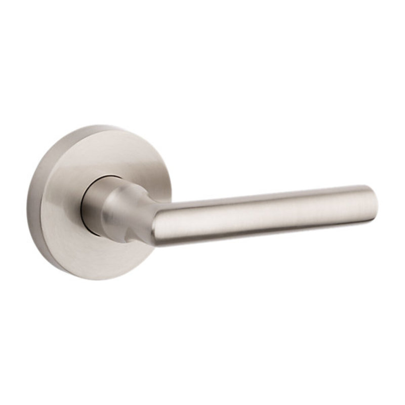 Square Passage Door Lever with Contemporary Round Rose, Right, 1Bright Nickel, Passage (Hall & Closet)
