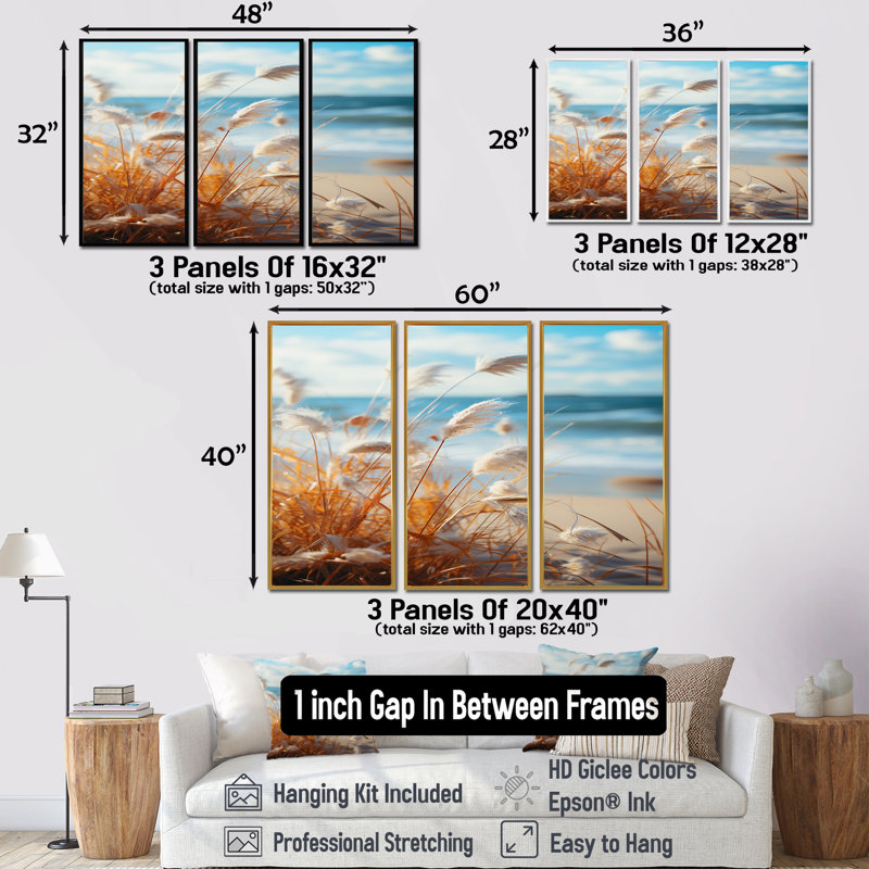 Salamone - ensemble de reproduction d'art mural plage, Encadrement argenté, H 32 po x l 48 po x P 1 po