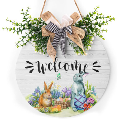 Easter Wooden Sign, , Rustic, , Round, Welcome, Wood, Hanging, Front Door, Front Porch, Wall
