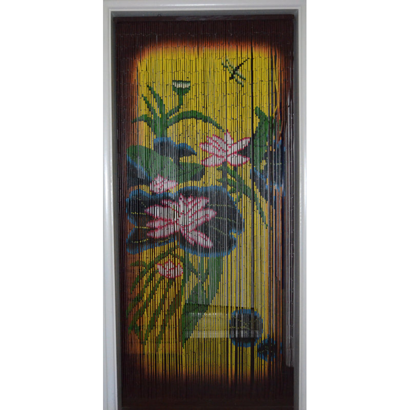 Blue Bamboo Beaded Light-Filtering Doorway Curtain Panel