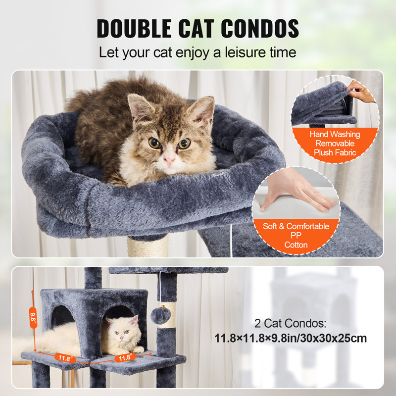 Dark Gray Sisal 63'' Cat Tree with Condos and Hammock