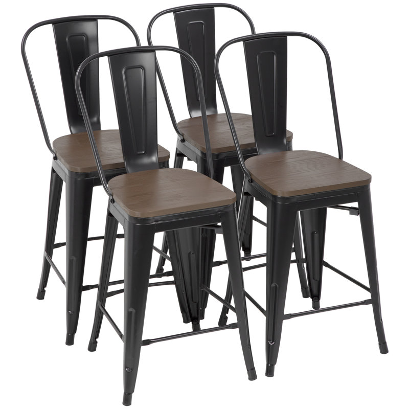 Tabouret de comptoir en bois massif 24,5 po, Noir
