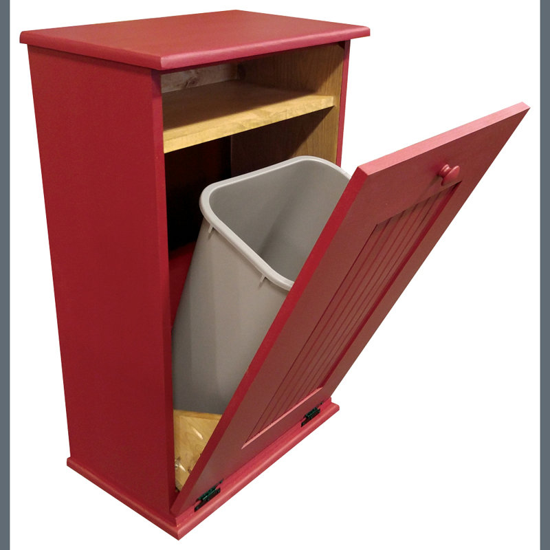 Poubelle manuelle en bois massif, Rouge