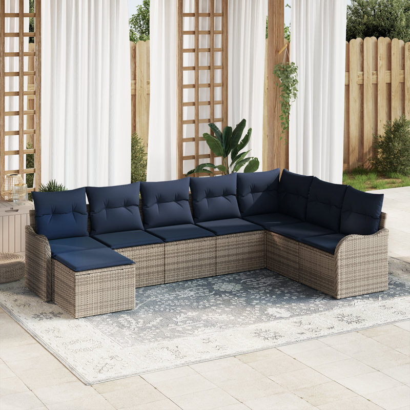 Ensemble de canapé de jardin vidaXL, Structure grise / coussin bleu marine