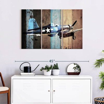 Avion rétro sur toile, ensemble de 3 pièces