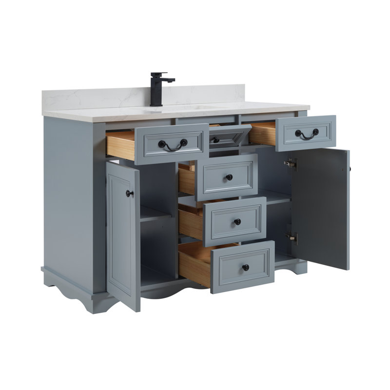 48" Cadet Finish Solid Wood Sink Vanity  With 1' Artificial Stone Top, Cadet