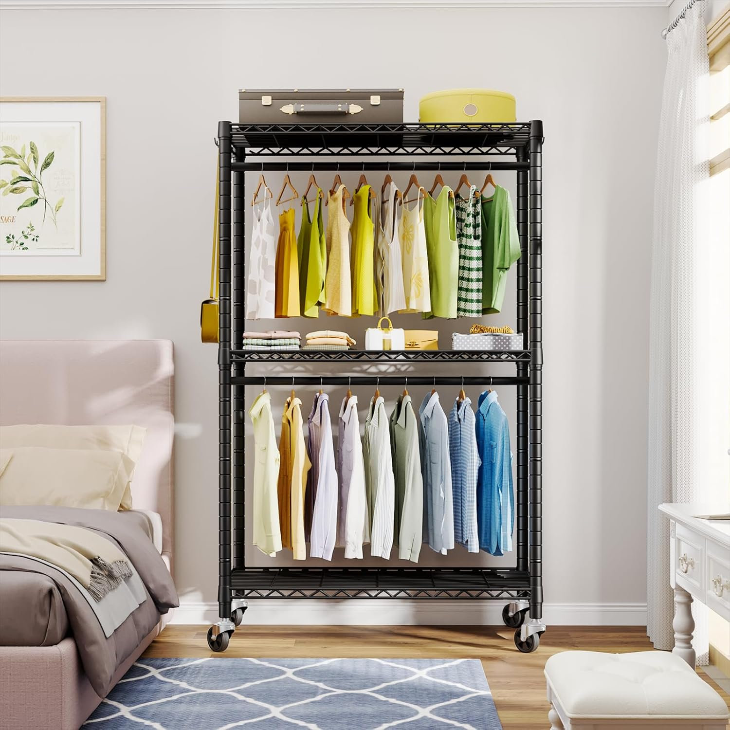 Porte-vêtements Sur Pied Avec Roulettes JUUTALK - Support Mobile Doré Pour Magasin Ou Maison - 120x40x160cm